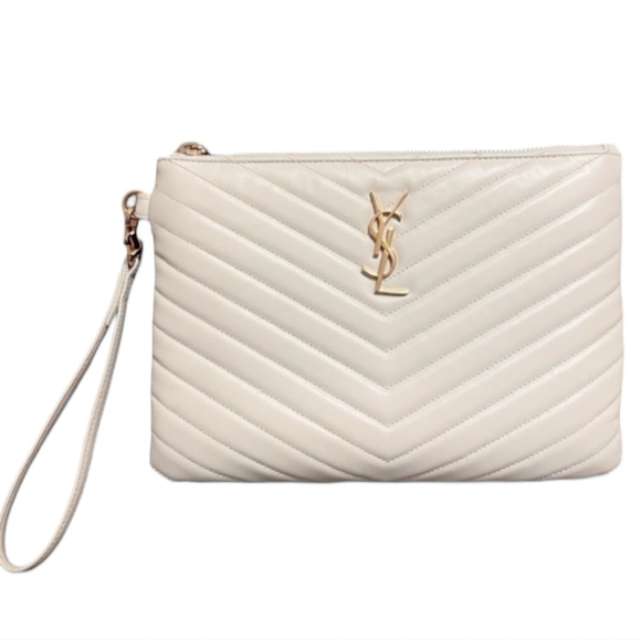 BNIB! RARE! Authentic YSL Saint Laurent Cassandre A5 Pouch Wristlet Crema Soft - Picture 1 of 16